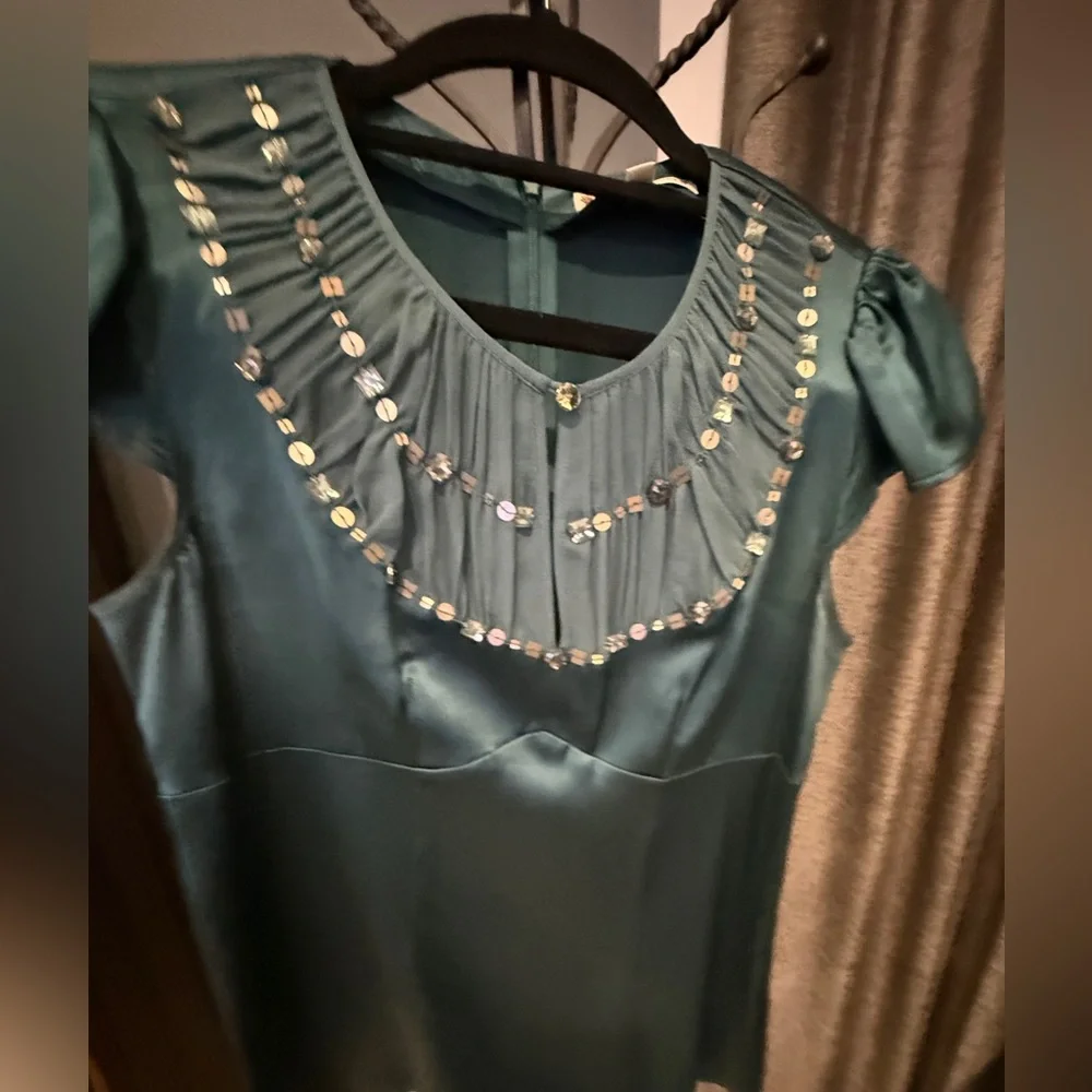 Nanette Lepore emerald green Embellished Cap Sleeve Blouse - Picture 3 of 9